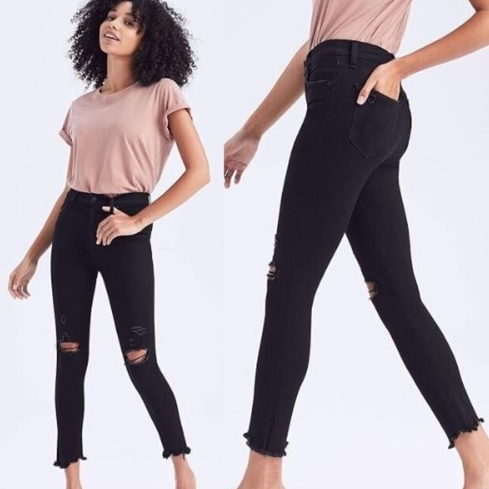 Abercrombie & Fitch High-Rise Super Skinny Ankle Jeans Black Destroy 26/2s used